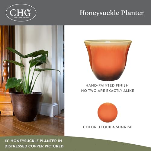 13" Honeysuckle Planter in Tequila Sunrise - color: Tequila Sunrise, size: 13"