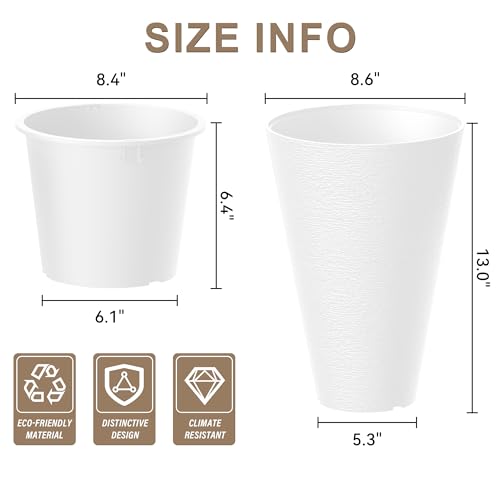 Kante Set of 2 White Plastic Round Planters 13" Tall Home & Outdoor - color: White, size: 13" H