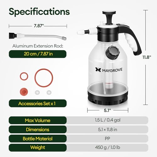 MAYGROVE 50oz Pump Sprayer, Hand Water Spray Bottle