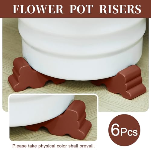 Kigeli 6 Pcs Resin Garden Pot Feet for Outdoor Planters 3 Inch Long 1.5 Inch Tall Flower Handmade Elevator Plant Feet Frost Proof Lifter for 14-20 in Pot(Brown) - color: Brown
