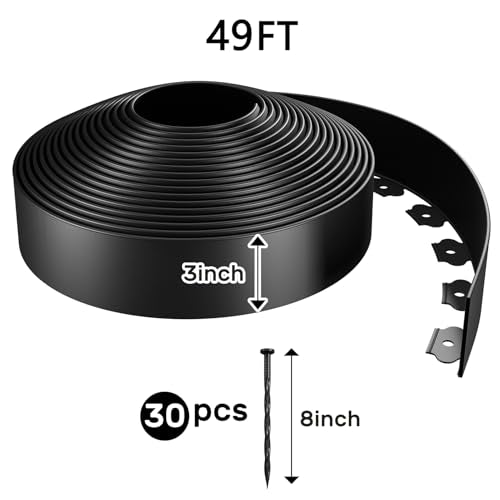 AGTEK Garden Edging 49FT Landscape Edging Kit 3 Inch Height with 30 Stakes - color: Black, size: 3in X 49FT