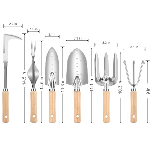 Weed Puller Tool, 6 Piece Stainless Steel Heavy Duty Weeding Tool, Weed Puller, Crack Weeder Tool, Weed Remover Tool with Ergonomic Wooden Handle, Gardening Gifts for Women - style: 6 Pieces