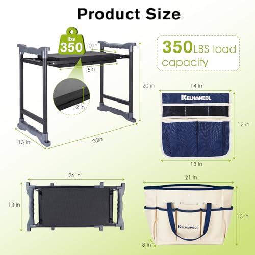 Garden Kneeler and Seat with Umbrella,Heavy Duty Gardening Bench and Stool - color: Beige & Blue