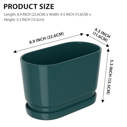 8.9" Rectangular Ceramic Planter with Drainage and Saucer, Green - color: Green, size: Medium
