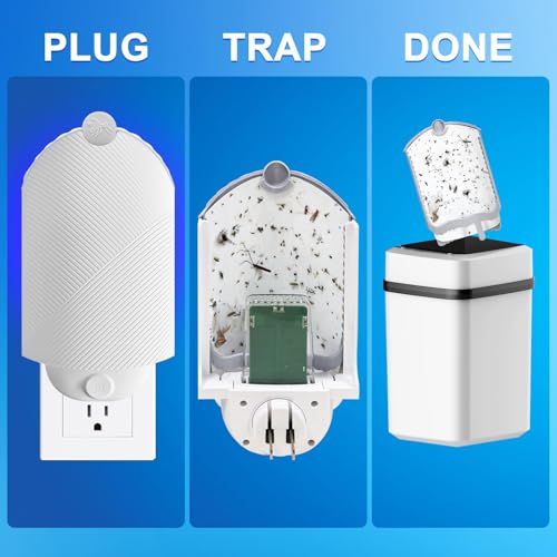 Flying Insect Trap for Indoor Use (2 Starters & 6 Refill Cartridges), UV Light Bug Catcher for Fruit Flies, Gnats & Small Flying Pests, Silent, No-Zap, Mess-Free - style: 2 Starter & 6 Refill