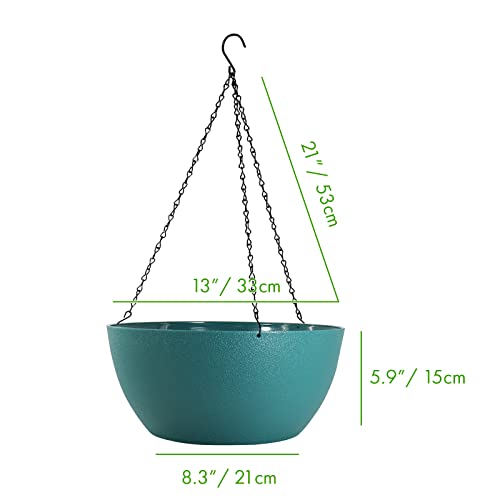 WOUSIWER 13 inch 2 Pack Large Hanging Planters for Indoor Outdoor Plants with Drainage Holes and Chain, Round Hanging Flower Pots for Garden Home Porch Decor, Myrtle Green - color: Myrtle Green