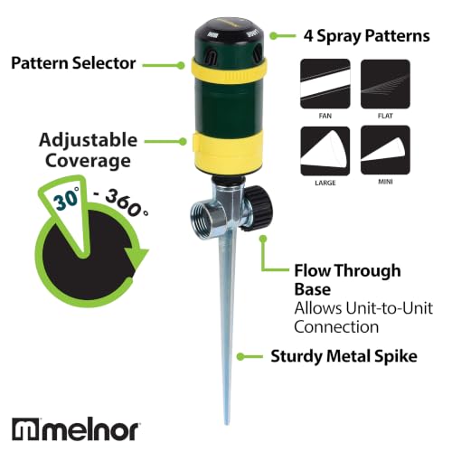Melnor 65189AMZ Turbo Rotary Sprinkler on Step Spike, 4 Spray Patterns, Covers Up to 68 Ft. Diameter, QuickConnect Set, Green/Yellow - style: 4-Pattern