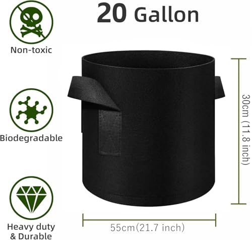 12 Pack 20 Gallon Plant Grow Bags, Thickened Nonwoven Fabric Pots with Handles, Vegetable Planter Bags Containers, Cloth Planters for Garden Vegetable/Flower/Plant/Fruits Outdoor (Black) - color: Black, size: 20 Gallon