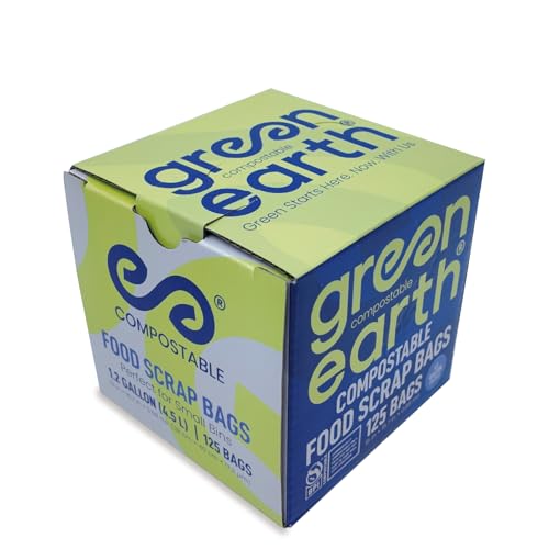 Green Earth Compostable Bags for Countertop Compost Bins, 1.2 Gallon (4.5L), Extra Thick 0.68 Mil, Leak-Proof & Odor Control, 125-Count, ASTM D6400, BPI (US) & OK Compost Home (EU) Certified - size: 125 Count (Pack of 1), style: 1.2 Gallon