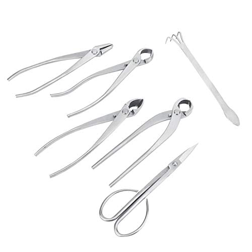 Bonsai Tools Set, 6pcs Stainless Steel Bonsai Garden Plant Tree Scissors Trimming Cutting Tool Set with Storage Bag, Garden Plant Tools