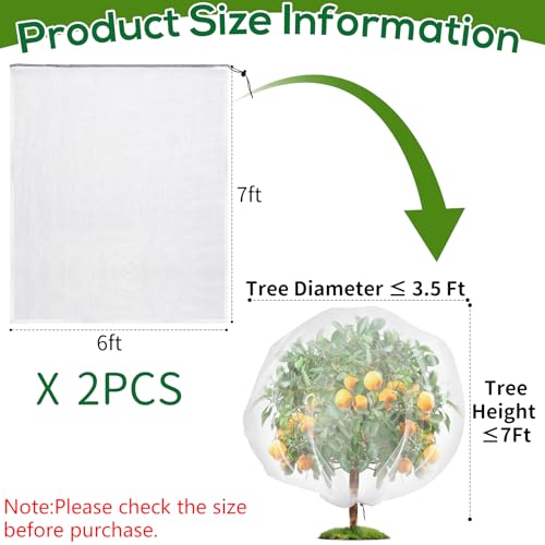 2 Pack 7 x 6 ft Fruit Tree Netting Covers with Drawstring - size: 6 x 7FT/2Pack