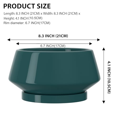 8.3 Inch Green Ceramic Planter with Drainage Hole and Saucer - color: Green, size: Medium