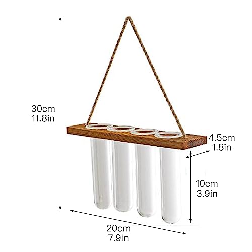 Hanging Glass Hydroponic Planter, Glass Propagation Tubes, Wall Mounted Plant Propagation Station with 4 Test Tubes, Hydroponic Plants Terrarium with Wooden Frame 4 Test Tubes Vase for Cuttings