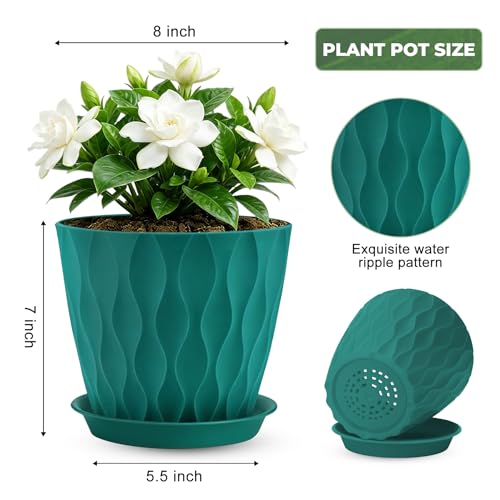 YNNICO 8 inch Plant Pots for Indoor with Drainage Holes and Tray Saucers - color: Multicolor, size: 8 inch-6 pack