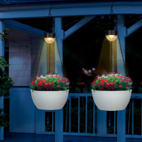 SUNNYPARK 2 Pack Solar Hanging Planters for Plants Outdoor - color: White