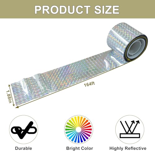 Jiozermi 164 Ft Bird Scare Tape Ribbon, Laser Silver Floral - color: Laser Silver, size: 2 Inch x 164 Ft