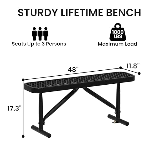 4FT Metal Park Bench for Outside, Heavy-Duty Outdoor Bench with Thermoplastic-Coated, Weatherproof Steel Mesh Bench for Parks, Gardens, Patios, Stores, Black - color: Black, size: 4FT