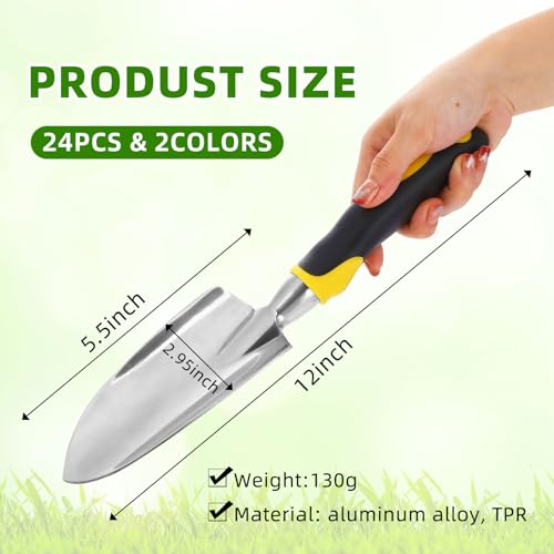 Product Image Yaocom Garden Shovel Aluminum Alloy Heavy Duty Trowel Garden Tool Small Shovels for Digging Metal Hand Trowel Spade with Soft TPR Handle for Lawn Yard Farm Home Shop Planting(12 Pcs) - color: Yellow, Green, size: Wide Shovel