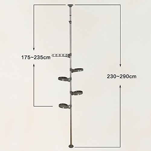 BAOYOUNI Plant Stand 5-Tier Tension Rod Pole Flower Holder Rack ,Grey - color: Grey, size: 1 x 5 Tier