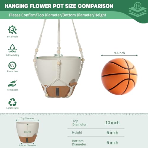 Self-Watering Hanging Planters for Indoor Plants Set 2-Piece Includes Plant Hanging Pot, Drainage-Hole Hanging Pot, and Hanging Basket Rack (10 Inches, White) - color: White