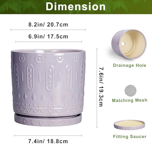 Eightpot Ceramic Flower Pots, 8 Inch Plant Pots Indoor Outdoor, Round Planter with Drainage Hole and Tray, Boho Planter, Decorative Pot for Plants, Apartment Decor, House Warming Gifts, Purple - color: Purple, size: 8 Inch