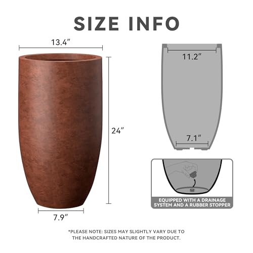 Kante Large Round Tapered Rusty Concrete Planter 24" Tall, Outdoor - color: Rusty, size: 24" Tall