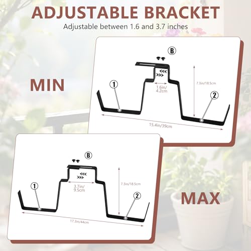 Deck Railing Planter Boxes Adjustable Window Boxes Planter Set of 2, Red - color: Red
