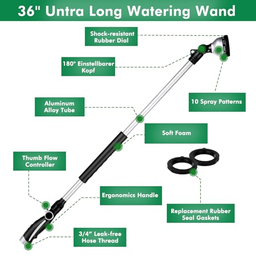 RESTMO 36” Watering Wand for Garden Hose, Heavy Duty Hose Sprayer Nozzle - color: Silver