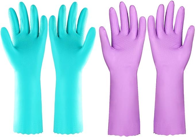 Elgood Reusable Dishwashing Cleaning Gloves with Latex free, Cotton lining,Kitchen Gloves 2 Pairs,Purple+blue large (Pack of 2) - color: Purple+blue, size: Large (Pack of 4)