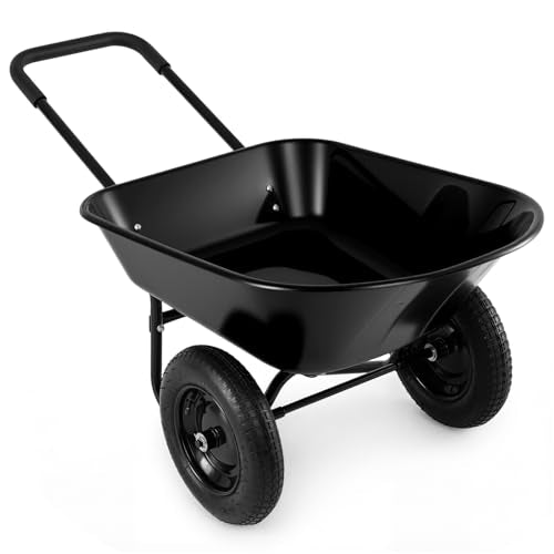 IRONMAX Dual-Wheel Wheelbarrow with All-Terrain Wheels, 220LBS, Black - color: Black