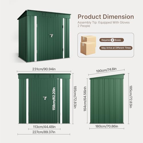 Gizoon 8x6 FT Outdoor Shed, Metal Tool Shed Lockable Doors, Green - color: Green, size: 8' x 6' FT/Sloped-roof