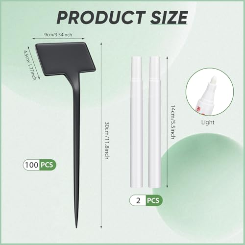 Yinkin 100 Pcs Large Plant Label Signs 11.8 Inch Plant Markers Plastic Garden Label Stakes Waterproof T Type Tags Nursery Garden Signs with Marker Pen for Flower Herb Pot(Black) - color: Black