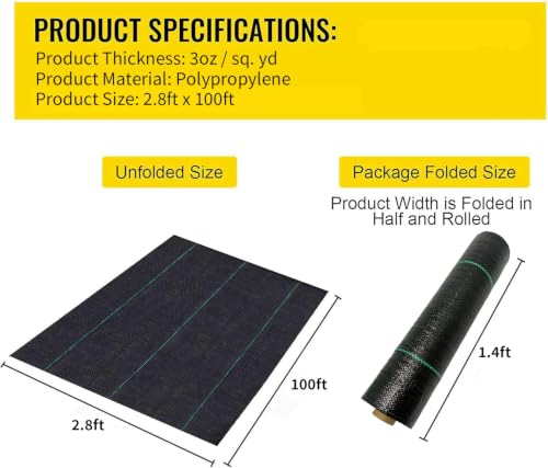 Weed Barrier Fabric Landscape Fabric 2.8FTX100FT Garden Weed Mat - size: 2.8X100FT