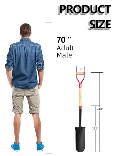 Drain Spade Shovel, Garden Drain Spade, Trenching Shovel, Woode D-Handle, Steel Y-Grip, 45 Inch Spade for Digging Transplanting & Edging (Red) - color: Wood handle