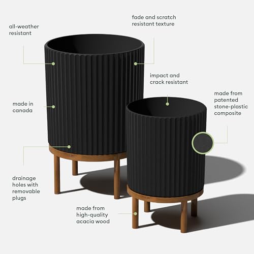 Veradek Demi Series Raised Duo Planters - Set of 2 Planters with Stands - color: Black/Brown, size: Bundle