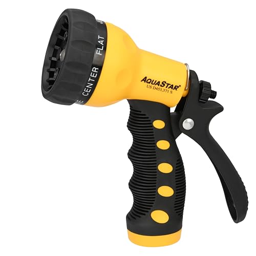 AQUASTAR by Eden AS73372 Rear-Trigger 7-Pattern Hose Nozzle (Yellow) | Impact-Resistant ABS, Ergonomic Grip, Adjustable Spray Patterns for Lawn & Garden, Vibrant Colors - color: Yellow