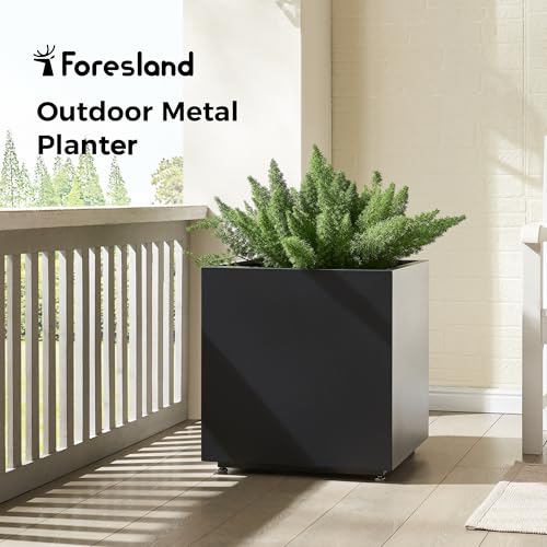 Large Cube Metal Outdoor Planter Box 20Wx20Dx21.5H - color: Black, size: 20Wx20Dx21.5H