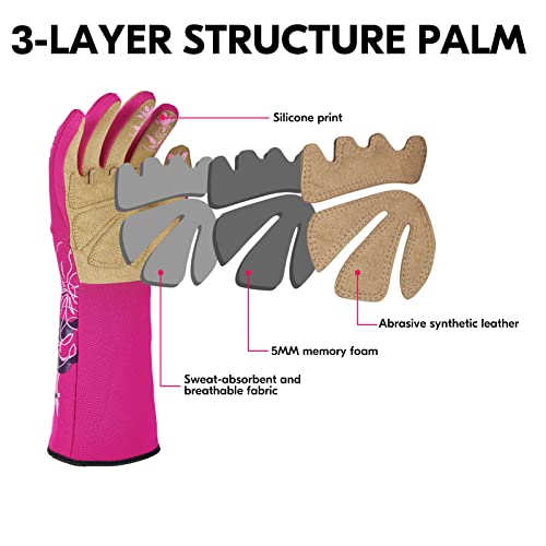 Vgo... 1-Pair Ladies' Synthetic Leather Gardening Gloves, Long Sleeves Gauntlet, Breathable & Grip Work Gloves, High Dexterity, Washable (Size M, Red, SL7445) - color: 1 Pair - Red, size: Women's Medium