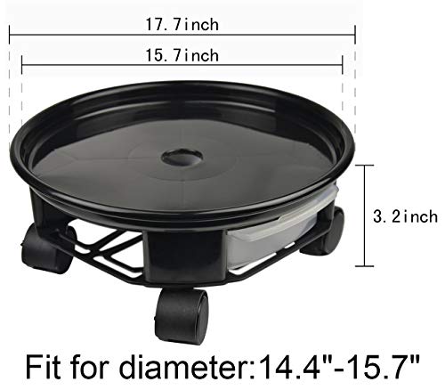 1 Pack 17.7" Black Plant Caddy with Easy Moving Caster Wheels and a Water Container Round Movable Planter Dolly Trolley Tray Pallet Outdoor Indoor Tree Flower Stand Planter - size: 17.7inch 1Pcs