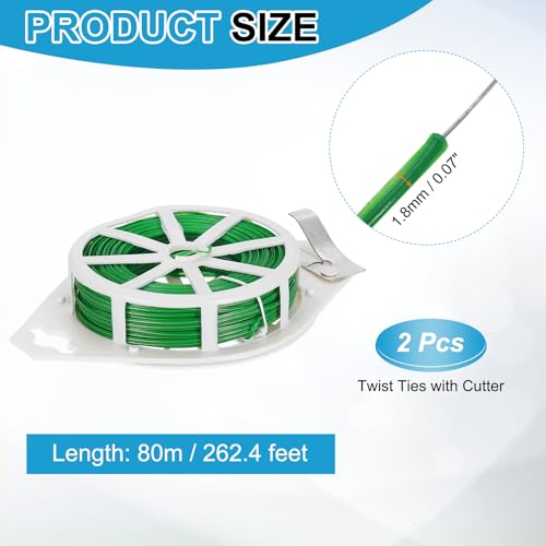 HARFINGTON 2pcs Twist Tie with Cutter 262.4FT (80m) Garden Plant Ties Wire - color: Green, size: 262.4FT