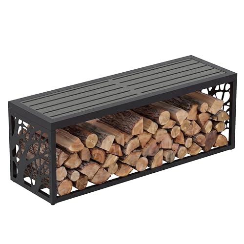 47" Outdoor Storage Bench, HDPE Seat, Steel Frame, Tree - style: Tree of Life