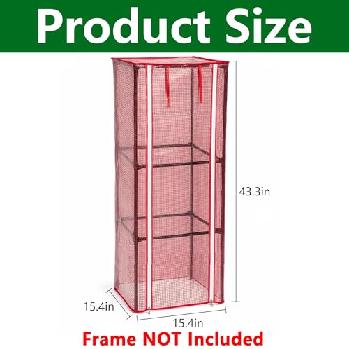 43.3" x 15.4" x 15.4" Tomato Cages Plant Greenhouse Cover, PE Tomatoes Red Greenhouse with Zipper Door, Tomato Trellis Plant Support Protector Cover for Garden Climbing Plants (NO Frame Included) - color: 43.3 x 15.4 x 15.4 inch