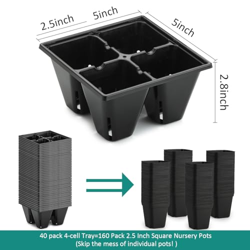 RooTrimmer 40 Pack Reusable 4-Cell Seed Starter Tray for Seedlings, Deep Large Cell Plant Starter Trays with Drainage Holes for Seed Germination, Easy Transplant, Fits Standard 1020 Flats, Black - color: Black, size: 4 Cells-40P