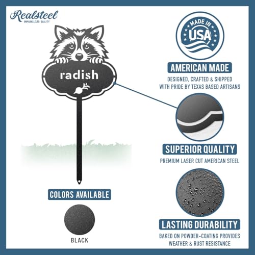 RealSteel Rocky the Raccoon Plant Markers – Cute Metal Garden Labels for Herbs & Vegetables | Outdoor Steel Plant Stakes for Garden, Greenhouse & Raised Beds | Gardening Gift | USA (BRUSPROUTS-B-6X13) - style: BRUSPROUTS