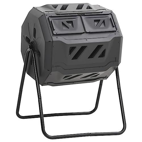 42.3 Gal Rotating Compost Bin, Black Dual Chamber Tumbling Composter with 360 Degree Rotation, Garden Compost Bin for Kitchen and Yard Waste, 28.7"x25.2"x37.4"