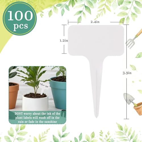 Whaline 100 Pcs Plastic Plant Labels White T-Type Garden Stake Tags Waterproof Plant Markers Reusable Plants Signs for Outdoor Indoor Nursery Potted Plants Seed with A Black Marker Pen (6 x 10 cm) - color: White