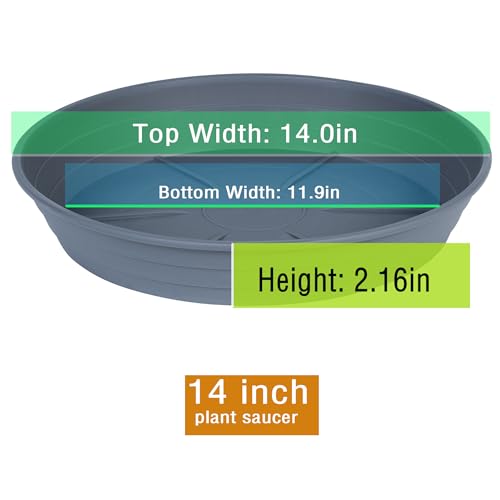 LWALRS Plant Saucer 14 Inch 2 Pack 6 8 10 12 14 16 18 20 25, Plastic Plant Trays for Pots,Extra-Deep Plant Water Dray Tray, Bird Bath Bowl, Heavy Flower Plant Saucers Indoors and Outdoor No Holes - color: Gray, size: 14in (2 Pack)