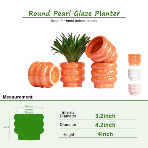 4 Inch Ceramic Succulent Pots, Small Plant Pots with Drainage - color: Orange, size: 4 Inch (Set of 4)