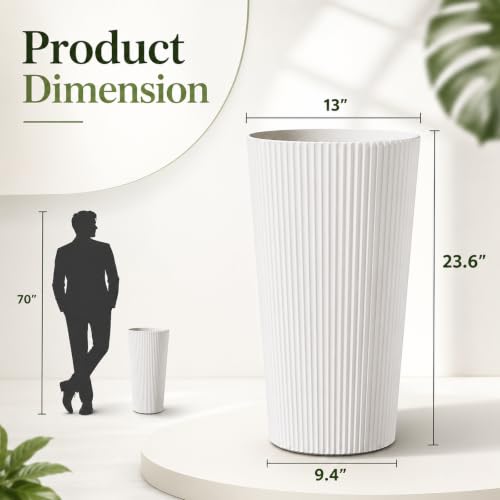 NicBex 24" Tall Round Planters for Outdoor Plants - White Fluted Finishes - color: White