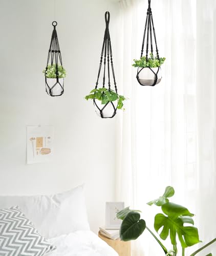 Mkono 3 Pack Macrame Plant Hangers Hanging Planters for Indoor Plants Black - color: Black, size: Medium